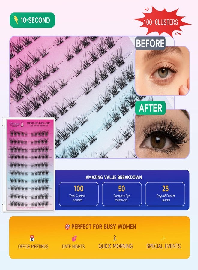 Dorisue Press On False Lashes Self Adhesive Eyelashes, Cat Eye Natural Wispy,8mm 12mm-14mm Reusable No Glue Needed Lash Kit, with Application Kit Tweezers and Back up glue - Image 2